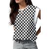 imageGRECERELLE Women 2025 Cap Sleeve Tops Summer Casual Tee Shirt Loose Crew Neck Basic Tank Trendy Work Vacation Outfits S2XLBlack White Plaid