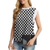 imageGRECERELLE Women 2025 Cap Sleeve Tops Summer Casual Tee Shirt Loose Crew Neck Basic Tank Trendy Work Vacation Outfits S2XLBlack White Plaid
