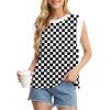 imageGRECERELLE Women 2025 Cap Sleeve Tops Summer Casual Tee Shirt Loose Crew Neck Basic Tank Trendy Work Vacation Outfits S2XLBlack White Plaid