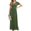 imageGRECERELLE Women Summer Crew Neck Casual Short Sleeve Solid Floral Print Long Maxi Dress with PocketsArmy Green
