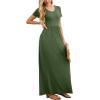 imageGRECERELLE Women Summer Crew Neck Casual Short Sleeve Solid Floral Print Long Maxi Dress with PocketsArmy Green