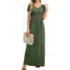imageGRECERELLE Women Summer Crew Neck Casual Short Sleeve Solid Floral Print Long Maxi Dress with PocketsArmy Green