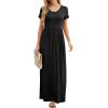 imageGRECERELLE Women Summer Crew Neck Casual Short Sleeve Solid Floral Print Long Maxi Dress with PocketsBlack