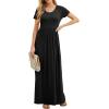 imageGRECERELLE Women Summer Crew Neck Casual Short Sleeve Solid Floral Print Long Maxi Dress with PocketsBlack
