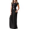 imageGRECERELLE Women Summer Crew Neck Casual Short Sleeve Solid Floral Print Long Maxi Dress with PocketsBlack