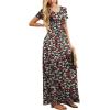 imageGRECERELLE Women Summer Crew Neck Casual Short Sleeve Solid Floral Print Long Maxi Dress with PocketsBlack Daffodil