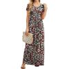 imageGRECERELLE Women Summer Crew Neck Casual Short Sleeve Solid Floral Print Long Maxi Dress with PocketsBlack Daffodil