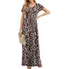 imageGRECERELLE Women Summer Crew Neck Casual Short Sleeve Solid Floral Print Long Maxi Dress with PocketsBlack Daffodil