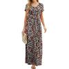 imageGRECERELLE Women Summer Crew Neck Casual Short Sleeve Solid Floral Print Long Maxi Dress with PocketsBlack Daffodil