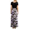 imageGRECERELLE Women Summer Crew Neck Casual Short Sleeve Solid Floral Print Long Maxi Dress with PocketsBlack Purple Bloom