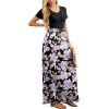 imageGRECERELLE Women Summer Crew Neck Casual Short Sleeve Solid Floral Print Long Maxi Dress with PocketsBlack Purple Bloom