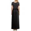 imageGRECERELLE Women Summer Crew Neck Casual Short Sleeve Solid Floral Print Long Maxi Dress with PocketsBlack Striped