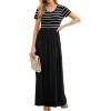 imageGRECERELLE Women Summer Crew Neck Casual Short Sleeve Solid Floral Print Long Maxi Dress with PocketsBlack Striped