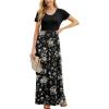 imageGRECERELLE Women Summer Crew Neck Casual Short Sleeve Solid Floral Print Long Maxi Dress with PocketsBlack White Flower