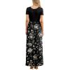 imageGRECERELLE Women Summer Crew Neck Casual Short Sleeve Solid Floral Print Long Maxi Dress with PocketsBlack White Flower
