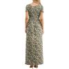 imageGRECERELLE Women Summer Crew Neck Casual Short Sleeve Solid Floral Print Long Maxi Dress with PocketsBlack Yellow Floral