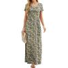imageGRECERELLE Women Summer Crew Neck Casual Short Sleeve Solid Floral Print Long Maxi Dress with PocketsBlack Yellow Floral