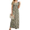 imageGRECERELLE Women Summer Crew Neck Casual Short Sleeve Solid Floral Print Long Maxi Dress with PocketsBlack Yellow Floral