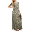 imageGRECERELLE Women Summer Crew Neck Casual Short Sleeve Solid Floral Print Long Maxi Dress with PocketsBlack Yellow Floral