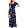 imageGRECERELLE Women Summer Crew Neck Casual Short Sleeve Solid Floral Print Long Maxi Dress with PocketsBlue Small Flower