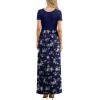 imageGRECERELLE Women Summer Crew Neck Casual Short Sleeve Solid Floral Print Long Maxi Dress with PocketsBlue Small Flower