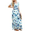 imageGRECERELLE Women Summer Crew Neck Casual Short Sleeve Solid Floral Print Long Maxi Dress with PocketsBubble Blue
