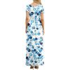 imageGRECERELLE Women Summer Crew Neck Casual Short Sleeve Solid Floral Print Long Maxi Dress with PocketsBubble Blue