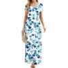 imageGRECERELLE Women Summer Crew Neck Casual Short Sleeve Solid Floral Print Long Maxi Dress with PocketsBubble Blue