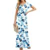 imageGRECERELLE Women Summer Crew Neck Casual Short Sleeve Solid Floral Print Long Maxi Dress with PocketsBubble Blue