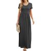 imageGRECERELLE Women Summer Crew Neck Casual Short Sleeve Solid Floral Print Long Maxi Dress with PocketsDark Gray