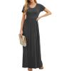 imageGRECERELLE Women Summer Crew Neck Casual Short Sleeve Solid Floral Print Long Maxi Dress with PocketsDark Gray