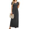 imageGRECERELLE Women Summer Crew Neck Casual Short Sleeve Solid Floral Print Long Maxi Dress with PocketsDark Gray