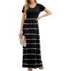imageGRECERELLE Women Summer Crew Neck Casual Short Sleeve Solid Floral Print Long Maxi Dress with PocketsFlowerblack Stripe
