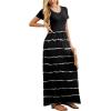 imageGRECERELLE Women Summer Crew Neck Casual Short Sleeve Solid Floral Print Long Maxi Dress with PocketsFlowerblack Stripe