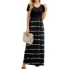 imageGRECERELLE Women Summer Crew Neck Casual Short Sleeve Solid Floral Print Long Maxi Dress with PocketsFlowerblack Stripe