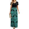 imageGRECERELLE Women Summer Crew Neck Casual Short Sleeve Solid Floral Print Long Maxi Dress with PocketsFlowerblue Green