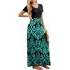 imageGRECERELLE Women Summer Crew Neck Casual Short Sleeve Solid Floral Print Long Maxi Dress with PocketsFlowerblue Green