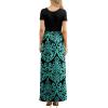 imageGRECERELLE Women Summer Crew Neck Casual Short Sleeve Solid Floral Print Long Maxi Dress with PocketsFlowerblue Green