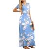 imageGRECERELLE Women Summer Crew Neck Casual Short Sleeve Solid Floral Print Long Maxi Dress with PocketsFlowerlight Blue