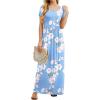 imageGRECERELLE Women Summer Crew Neck Casual Short Sleeve Solid Floral Print Long Maxi Dress with PocketsFlowerlight Blue