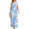 imageGRECERELLE Women Summer Crew Neck Casual Short Sleeve Solid Floral Print Long Maxi Dress with PocketsFlowerlight Blue