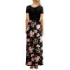 imageGRECERELLE Women Summer Crew Neck Casual Short Sleeve Solid Floral Print Long Maxi Dress with PocketsFlowerrose Black