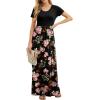 imageGRECERELLE Women Summer Crew Neck Casual Short Sleeve Solid Floral Print Long Maxi Dress with PocketsFlowerrose Black