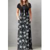 imageGRECERELLE Women Summer Crew Neck Casual Short Sleeve Solid Floral Print Long Maxi Dress with PocketsFlowerwhite Lily