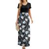 imageGRECERELLE Women Summer Crew Neck Casual Short Sleeve Solid Floral Print Long Maxi Dress with PocketsFlowerwhite Lily