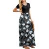 imageGRECERELLE Women Summer Crew Neck Casual Short Sleeve Solid Floral Print Long Maxi Dress with PocketsFlowerwhite Lily