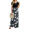 imageGRECERELLE Women Summer Crew Neck Casual Short Sleeve Solid Floral Print Long Maxi Dress with PocketsFlowerwhite Lily