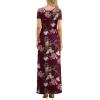 imageGRECERELLE Women Summer Crew Neck Casual Short Sleeve Solid Floral Print Long Maxi Dress with PocketsFlowerwine Red