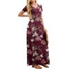 imageGRECERELLE Women Summer Crew Neck Casual Short Sleeve Solid Floral Print Long Maxi Dress with PocketsFlowerwine Red