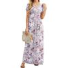 imageGRECERELLE Women Summer Crew Neck Casual Short Sleeve Solid Floral Print Long Maxi Dress with PocketsGray Azalea